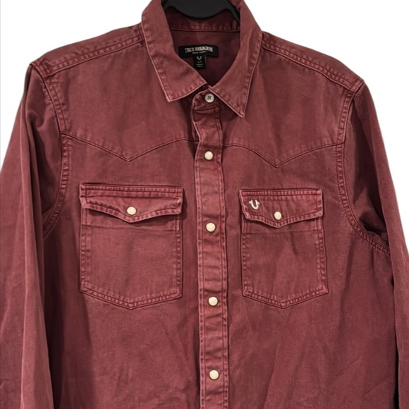 True Religion Overdyed Dark Burgundy Western Cotton Shirt Size Small - Picture 13 of 16